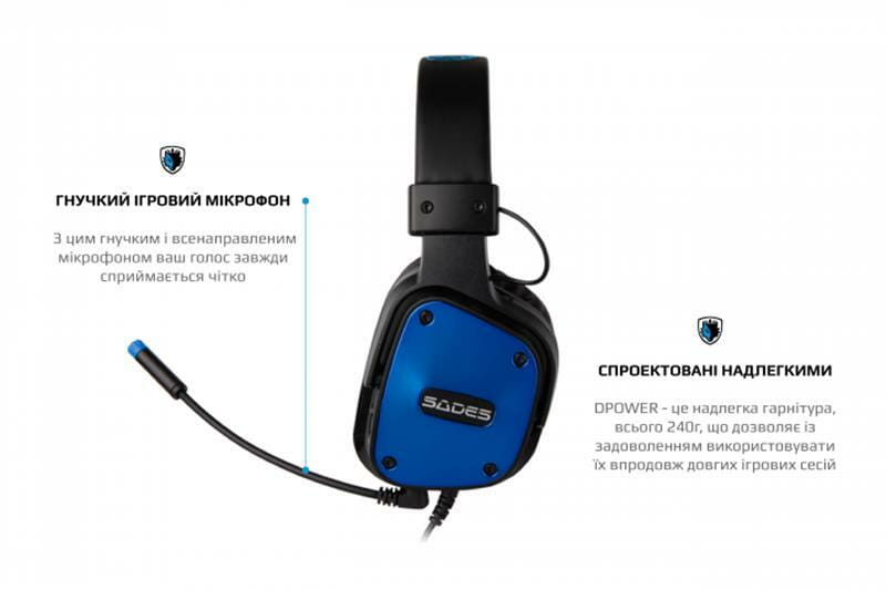 Гарнитура Sades SA-722 Dpower Black/Blue (sa722blj)