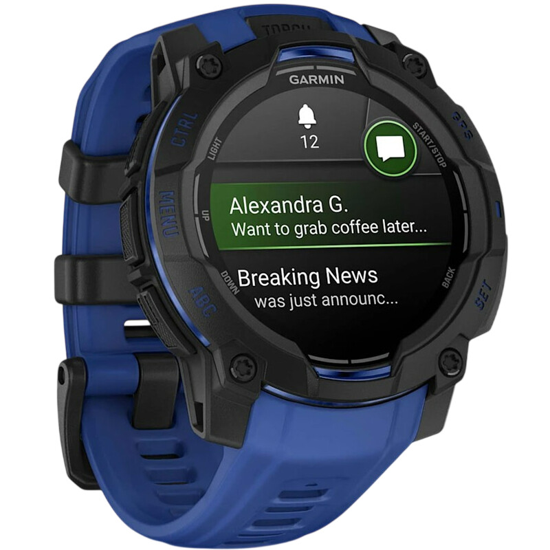 Смарт-годинник Garmin Instinct 3 45mm AMOLED Black with Bolt Blue/Black Silicone Band (010-02936-03)