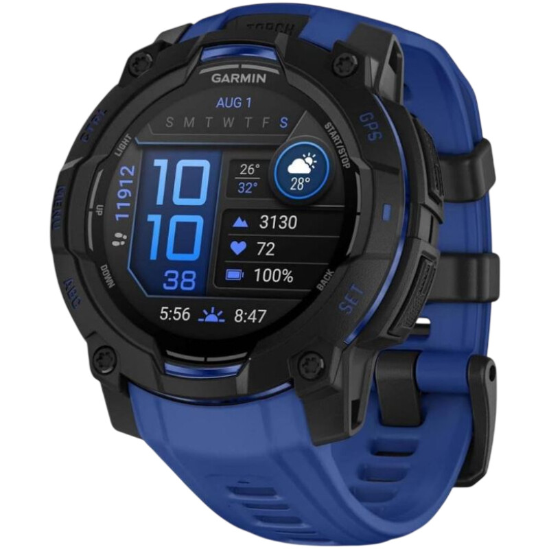 Смарт-годинник Garmin Instinct 3 45mm AMOLED Black with Bolt Blue/Black Silicone Band (010-02936-03)