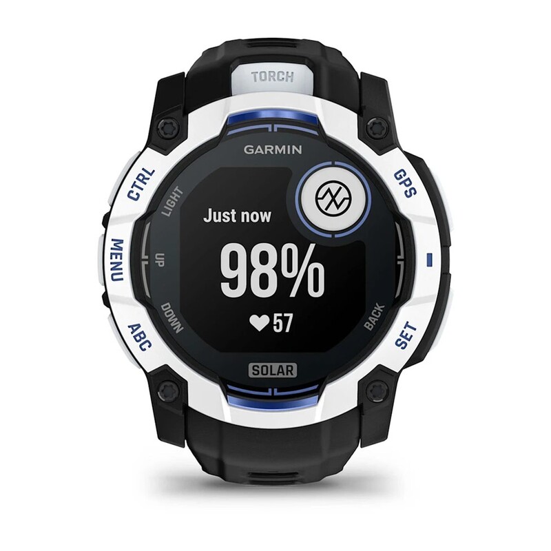Смарт-годинник Garmin Instinct 3 50mm Solar Whitestone with Black/Bolt Blue Silicone Band (010-02935-03)