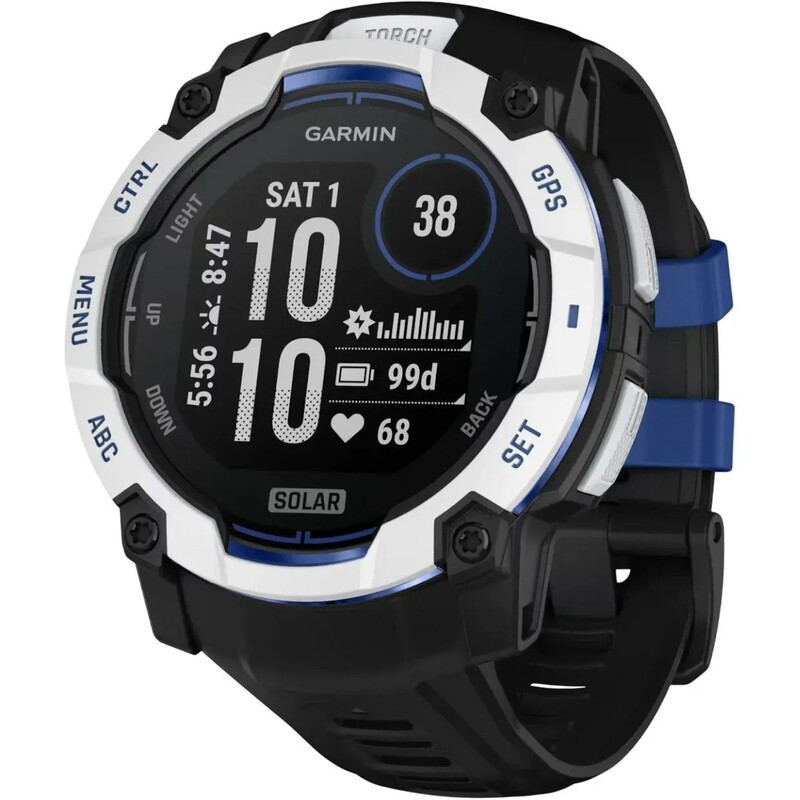 Смарт-годинник Garmin Instinct 3 50mm Solar Whitestone with Black/Bolt Blue Silicone Band (010-02935-03)