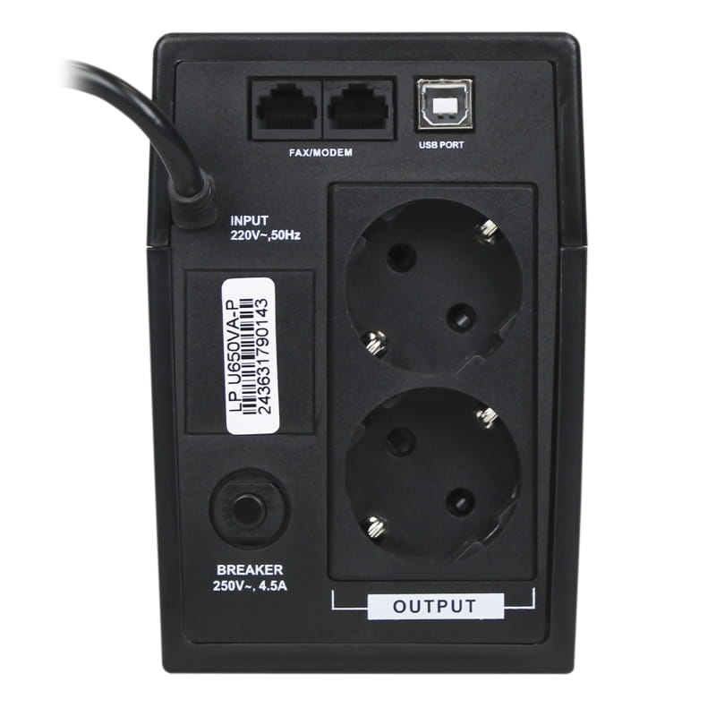 ИБП LogicPower U650VA-P, Lin.int., AVR, 2 x евро, USB, пластик