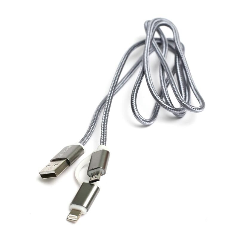 Кабель PowerPlant USB2.0-MicroUSB-Lightning, 1м Grey (KD00AS1289)