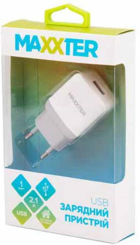 Сетевое зарядное устройство Maxxter (1USBx2.1A) White (UC-24A)