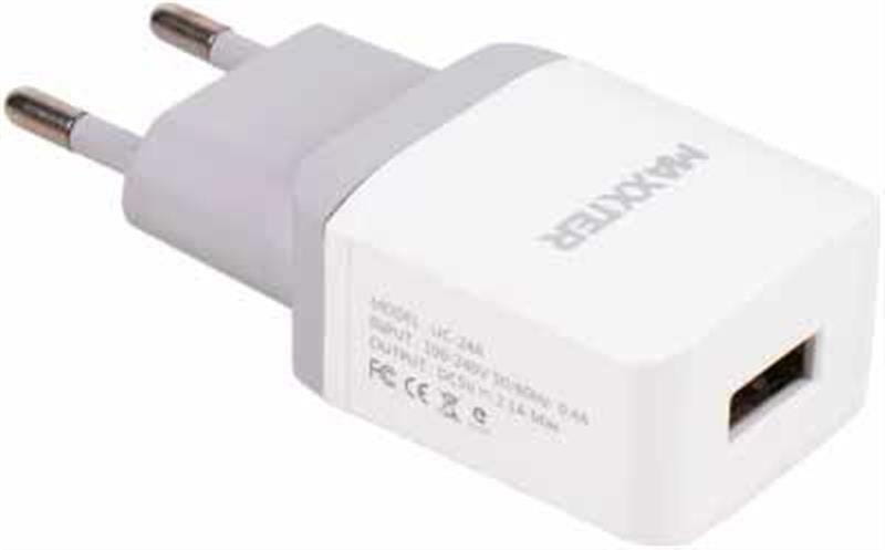 Сетевое зарядное устройство Maxxter (1USBx2.1A) White (UC-24A)