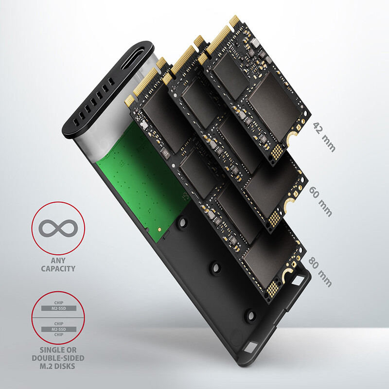 Зовнішня кишеня Axagon M.2 SATA 2242/2260/2280 USB Type-C 3.2 Black (EEM2-SBC)