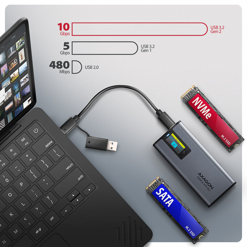 Зовнішня кишеня Axagon NVMe M.2 2242/2260/2280 USB Type-C 3.2 Black (EEM2-SD2)
