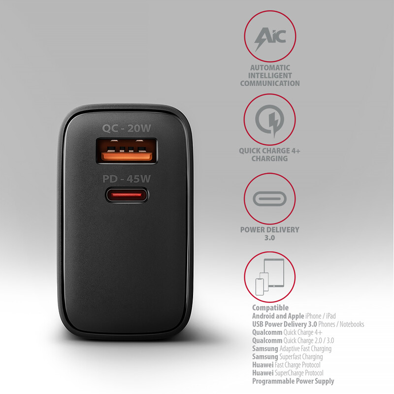 Зарядное устройство Axagon 45W Black (ACU-PQ45)