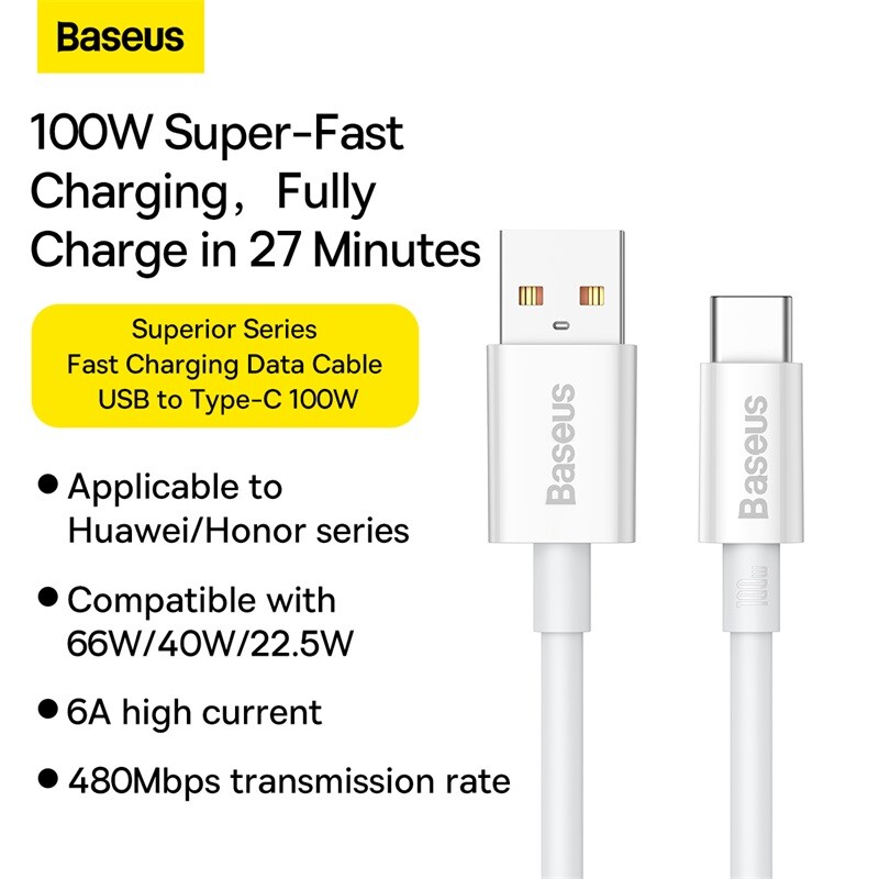 Кабель Baseus Superior Series USB - USB Type-C (M/M), 100W, 2 м White (P10320102214-03)
