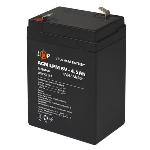 Фото - Батарея для ДБЖ Logicpower Акумуляторна батарея  LPM 6V 4.5AH  AGM LP3860 (LPM 6 - 4.5 AH)