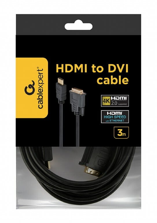 Кабель Cablexpert HDMI - DVI V 1.3 (M/M), двунаправленный, single-link, 18 + 1 pin, 3 м, Black (CC-HDMI-DVI-10)