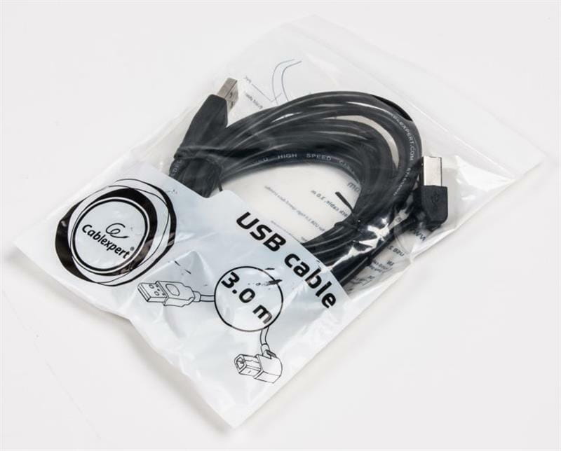 Кабель Cablexpert USB - USB Type-В V 2.0 (M/M), угловой, 3 м, премиум, черный (CCP-USB2-AMBM90-10)