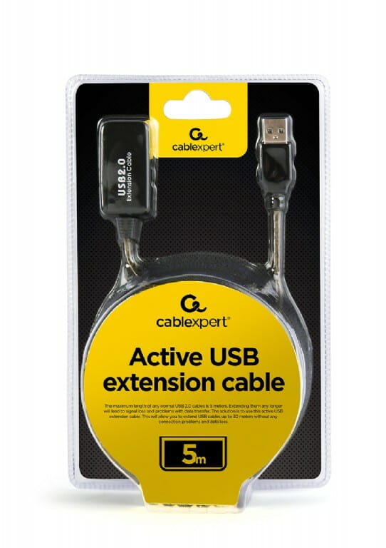 Кабель Cablexpert USB - USB V 2.0 (F/M), активный удлинитель, 5 м, черный (UAE-01-5M)