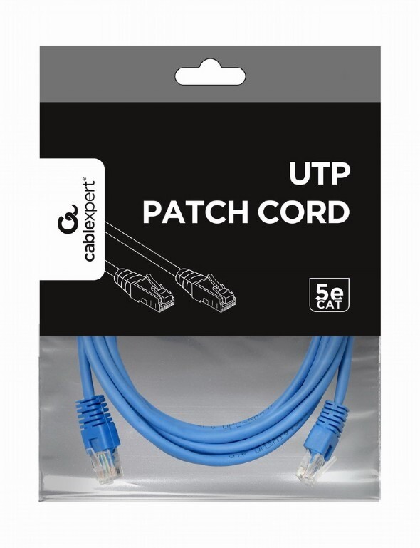 Патч-корд UTP Cablexpert (PP12-3M/B) cat.5Е, литий, 50u штекер із засувкою, 3м, синій