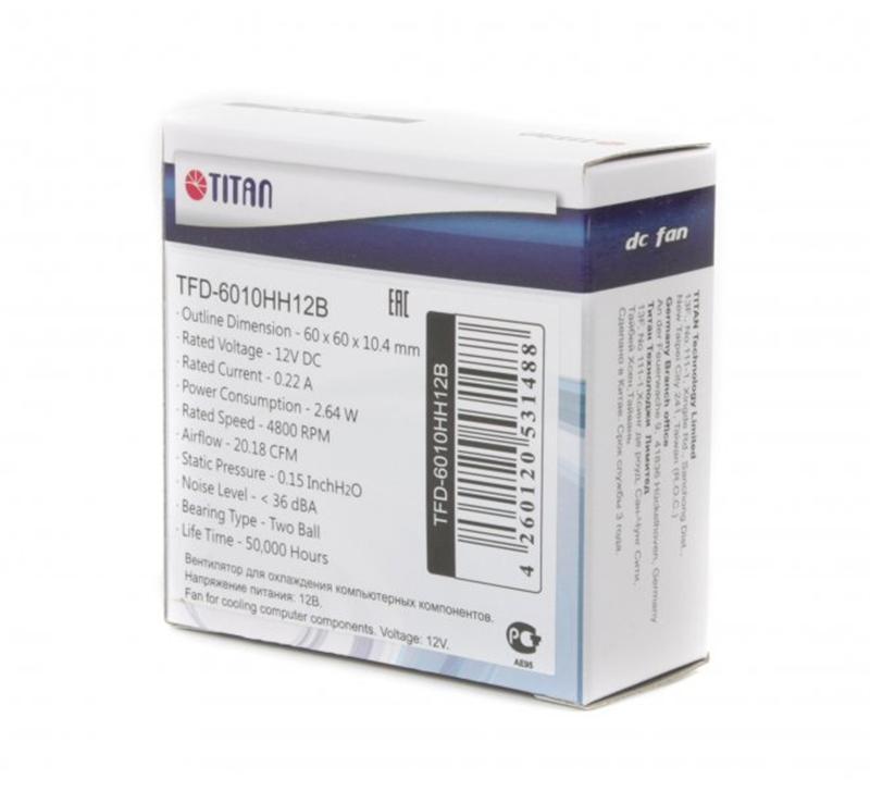 Вентилятор Titan TFD-6010HH12B, 60x60x10мм, 3-pin, черный