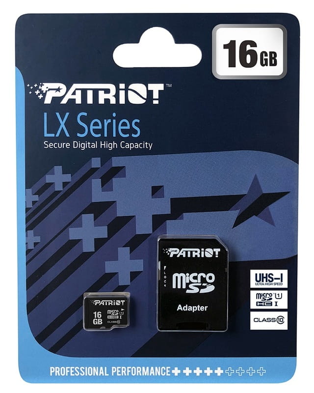 Карта памяти MicroSDHC 16GB UHS-I Class 10 Patriot LX + SD-adapter (PSF16GMCSDHC10)
