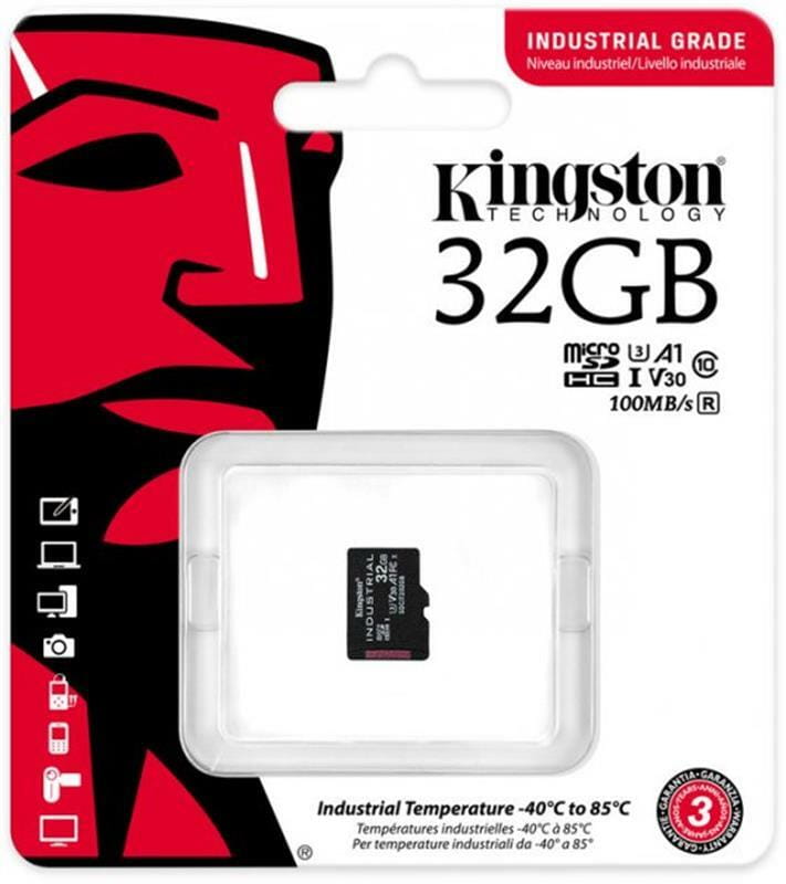 Карта памяти MicroSDHC 32GB UHS-I/U3 Class 10 Kingston Industrial (SDCIT2/32GBSP)