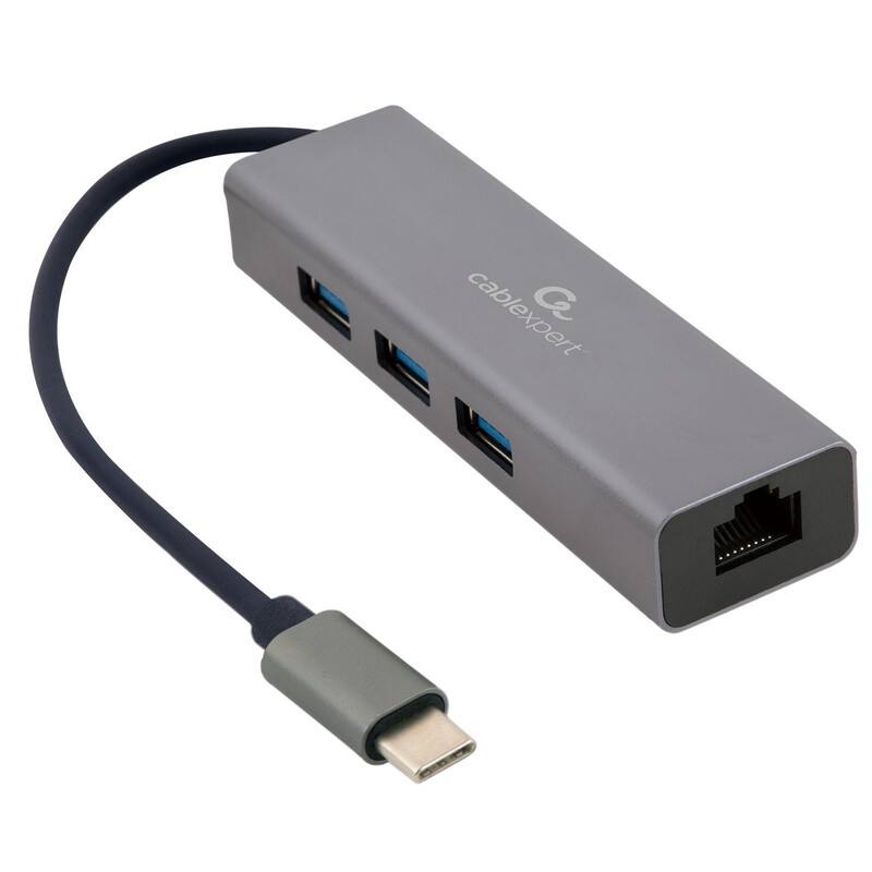 USB-хаб Cablexpert USB Type-C Grey 3-в-1 (A-CMU3-LAN-01)