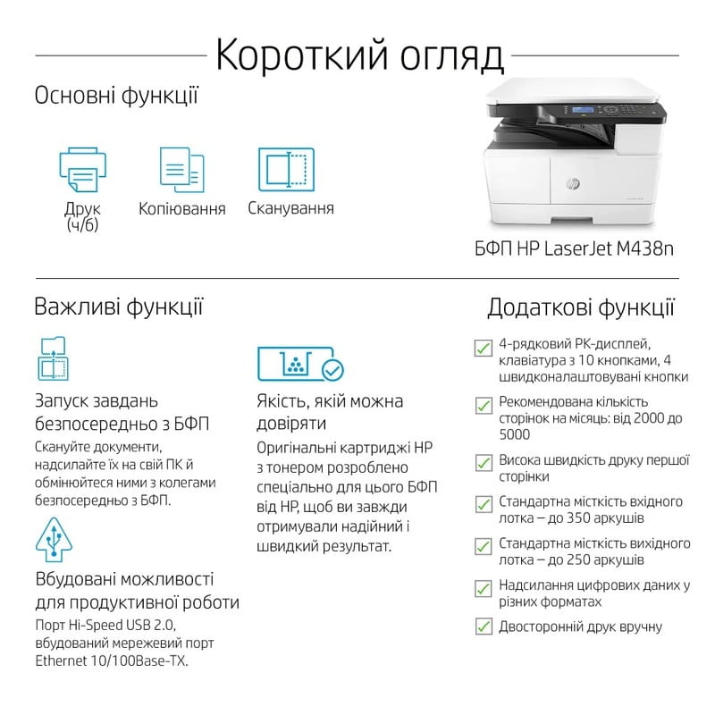 Багатофункціональний пристрій HP LJ Pro M438n (8AF43A)