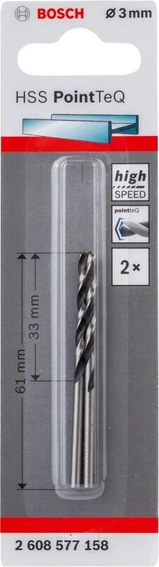 Свердло по металу Bosch Professional HSS-PointTeQ, 3х33х61мм (2.608.577.158)