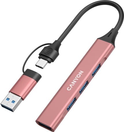 Концентратор USB Type-C Canyon DS-02 4-в-1 Pink (CNS-TDS02P)