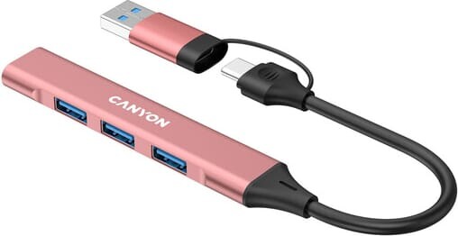 Концентратор USB Type-C Canyon DS-02 4-в-1 Pink (CNS-TDS02P)