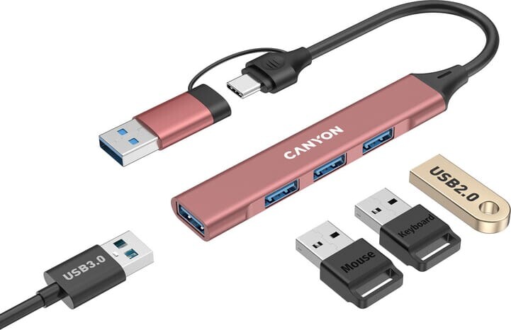 Концентратор USB Type-C Canyon DS-02 4-в-1 Pink (CNS-TDS02P)