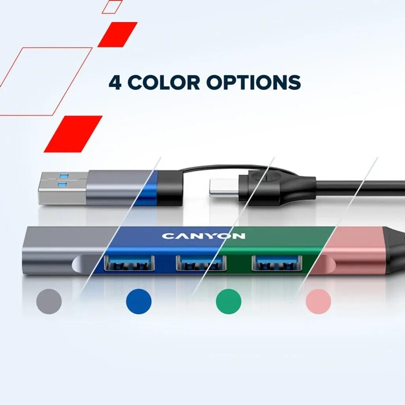 Концентратор USB Type-C Canyon DS-02 4-в-1 Pink (CNS-TDS02P)