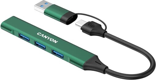 Концентратор USB Type-C Canyon DS-02 4-в-1 Green (CNS-TDS02GR)