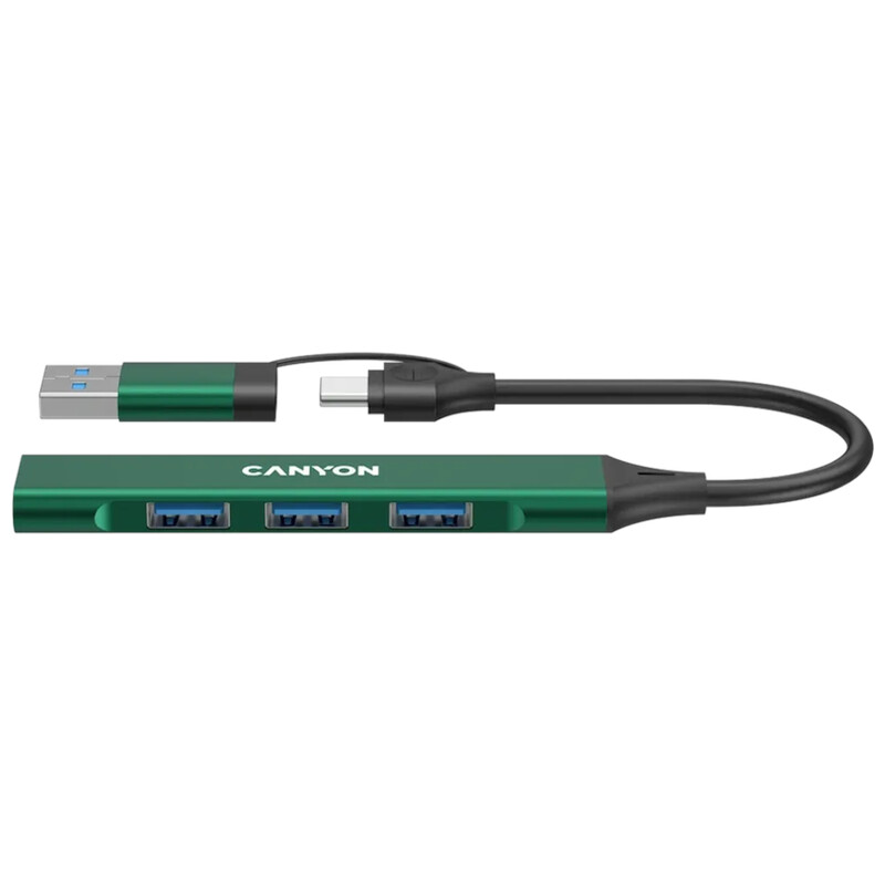 Концентратор USB Type-C Canyon DS-02 4-в-1 Green (CNS-TDS02GR)