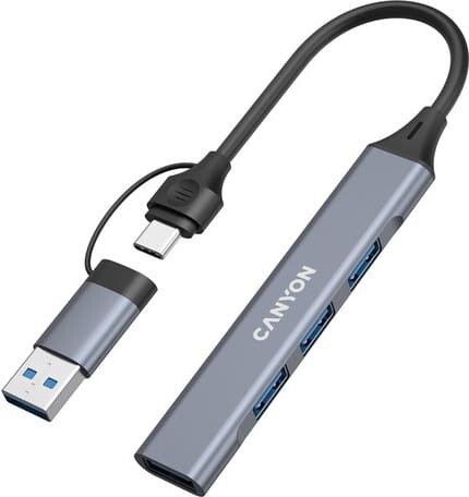 Концентратор USB Type-C Canyon DS-02 4-в-1 Grey (CNS-TDS02G)