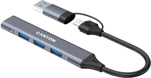 Концентратор USB Type-C Canyon DS-02 4-в-1 Grey (CNS-TDS02G)