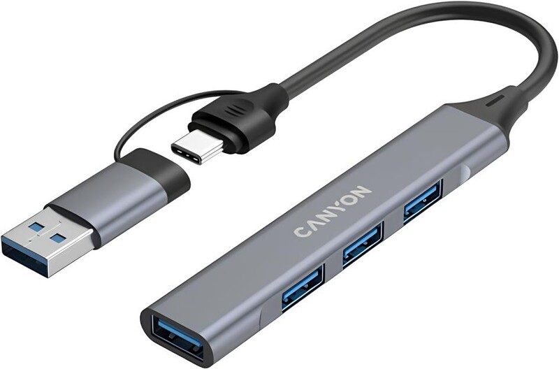 Концентратор USB Type-C Canyon DS-02 4-в-1 Grey (CNS-TDS02G)