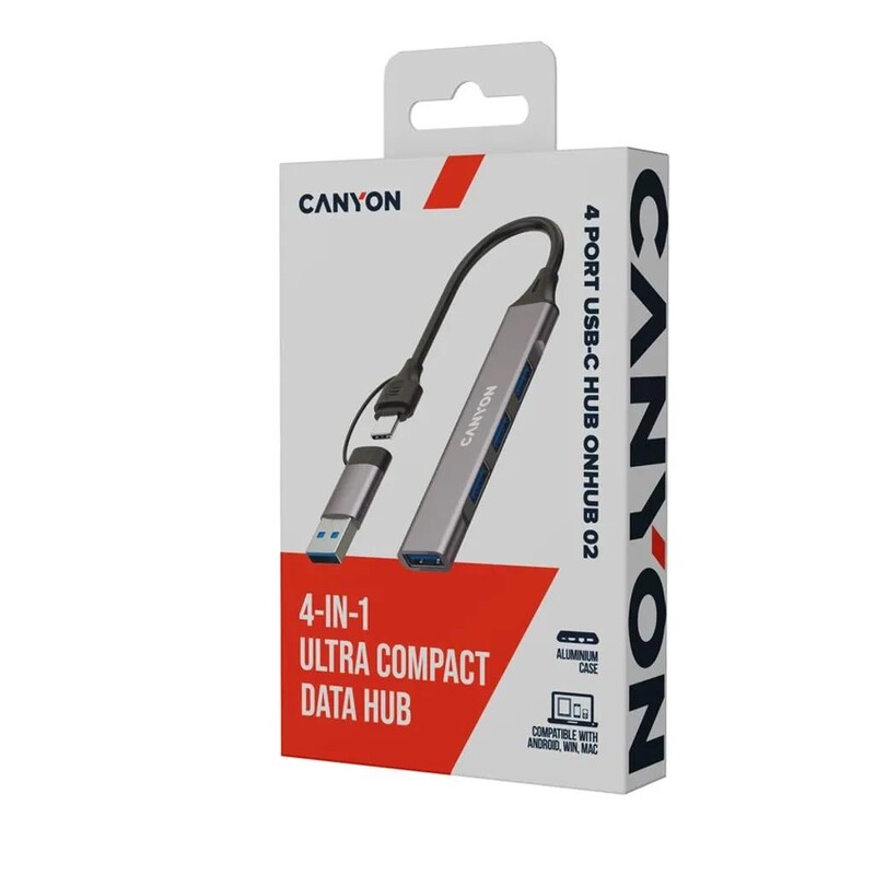 Концентратор USB Type-C Canyon DS-02 4-в-1 Grey (CNS-TDS02G)
