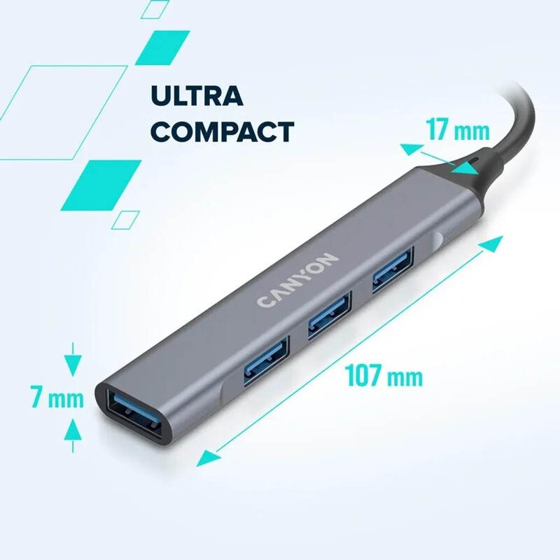 Концентратор USB Type-C Canyon DS-02 4-в-1 Blue (CNS-TDS02BL)