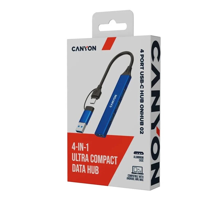 Концентратор USB Type-C Canyon DS-02 4-в-1 Blue (CNS-TDS02BL)