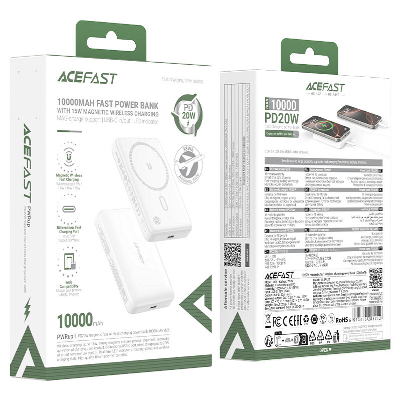 Универсальная мобильная батарея Acefast M26 10000mAh 20W White (6974316285212)