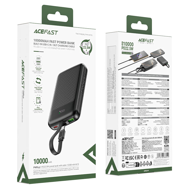 Універсальна мобільна батарея Acefast M13 10000mAh 22.5W Black (6974316283959)
