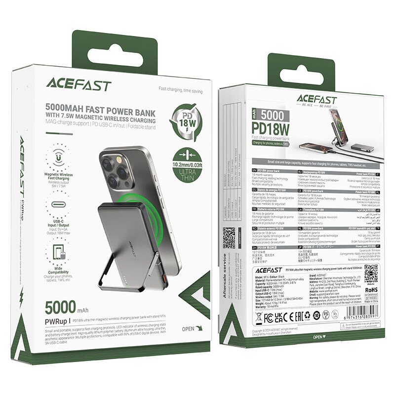 Универсальная мобильная батарея Acefast M16 5000mAh 18W Black (6974316283997)