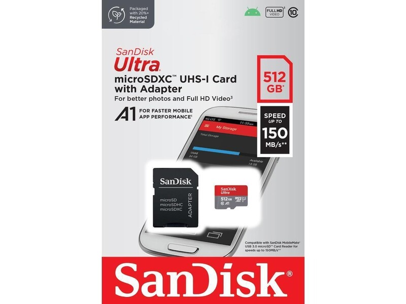 Карта пам`ятi MicroSDXC 512GB UHS-I Class 10 SanDisk Ultra A1 R150MB/s + SD-adapter (SDSQUAC-512G-GN6MA)