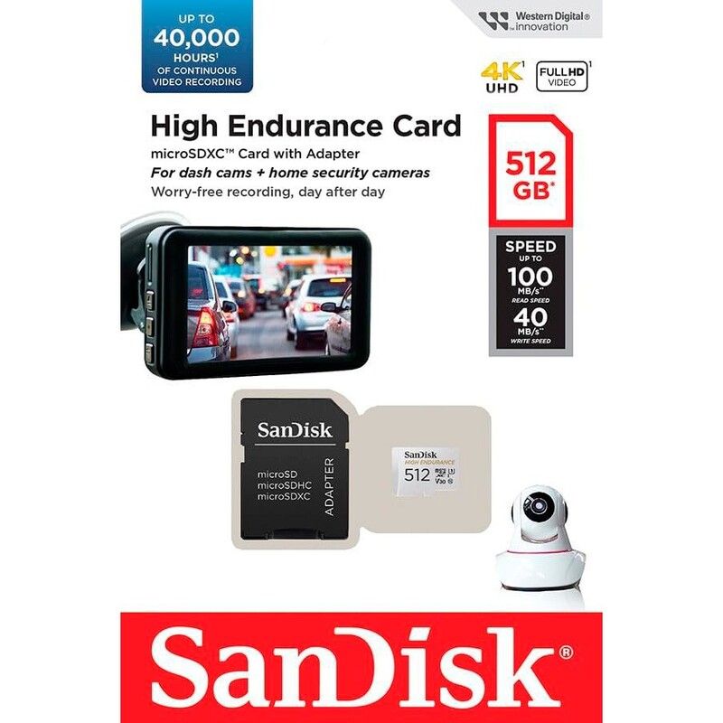 Карта пам`ятi MicroSDXC 512GB UHS-1/U3 Class 10 SanDisk High Endurance R100/W40MB/s + SD-адаптер (SDSQQNR-512G-GN6IA)