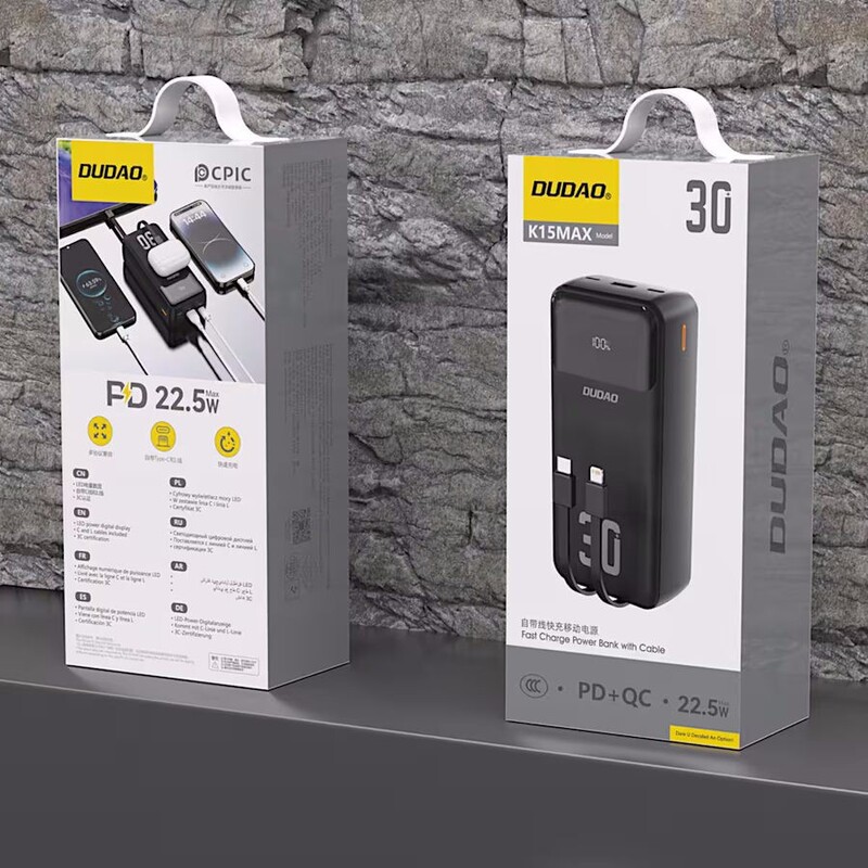 Універсальна мобільна батарея Dudao K15 Max 30000mAh 22.5W Black (6977196682478)