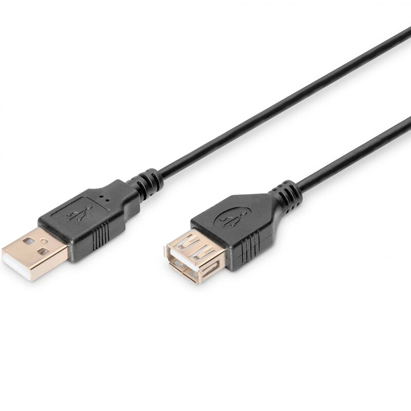Кабель DIGITUS USB 2.0 (AM/AF) 3.0m, black (AK-300200-030-S)