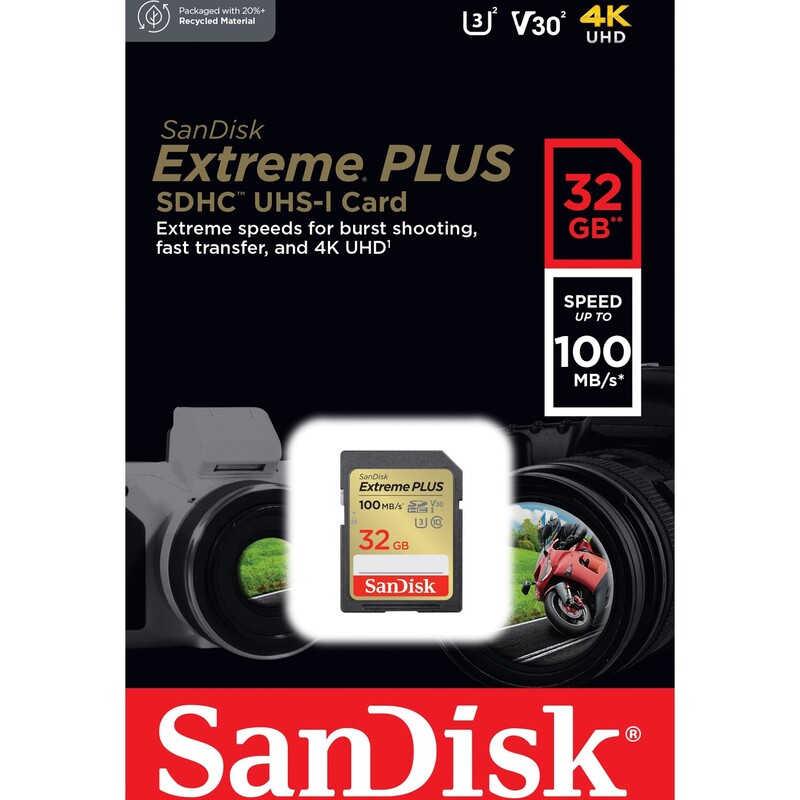 Карта памяти SDHC 32GB UHS-I/U3 Class 10 SanDisk Extreme Plus R100/W60MB/s (SDSDXWT-032G-GNCIN)