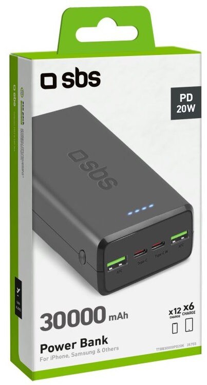 Універсальна мобільна батарея SBS 30000 mAh 20W Black (TTBB30000PD20K)