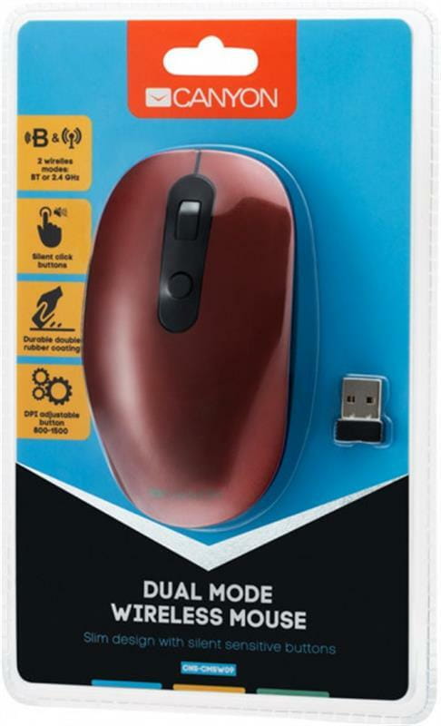 Мышь Bluetooth+Wireless Canyon CNS-CMSW09R Red USB