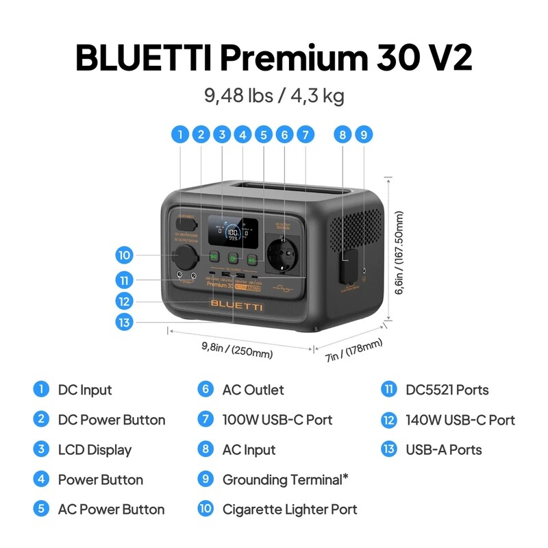 Зарядная станция Bluetti Premium 30 V2, 600W, 320Wh_OEM