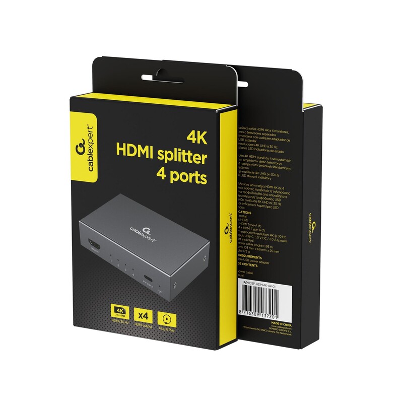 Разветвитель HDMI сигнала Cablexpert (DSP-HDMI4K-4P-01)