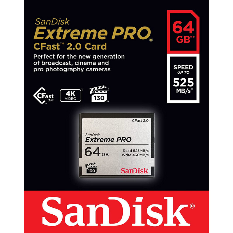 Карта памяти CFast 2.0 64GB SanDisk Extreme Pro R525/W430MB/s (SDCFSP-064G-G46D)