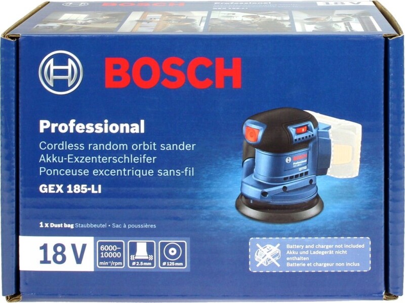 Шлифмашина Bosch Professional GEX 185-LI 18В без АКБ и ЗУ (0.601.3A5.020)